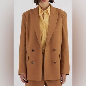 Oroton Blazer Double Breast Cotton Jacket Wide Peak Lapels in Toffee Size 10 NWT